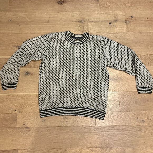 Vintage LL Bean Norwegian Fair Isle Houndstooth Knit Wool Crew Neck Sweater